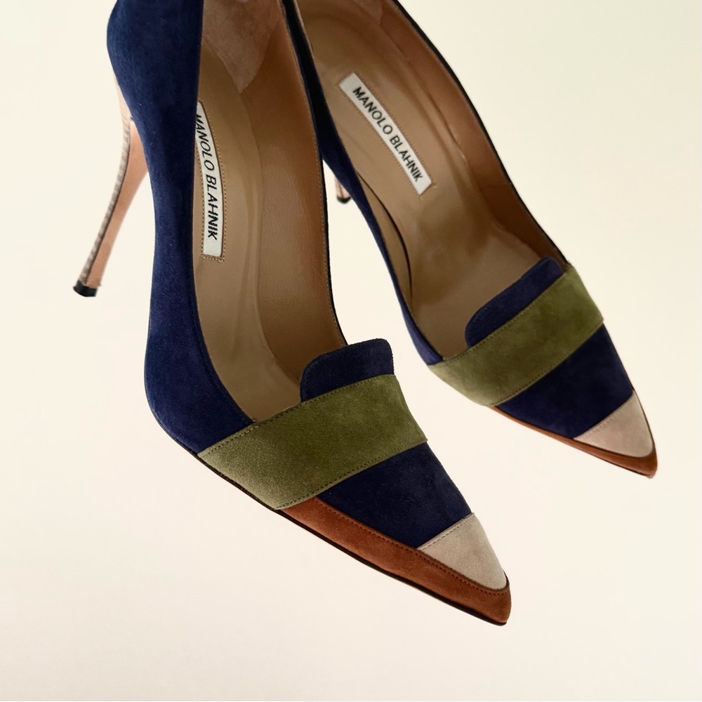 🍉Manolo Blahnik Suede Blue Green Durut Heels SATC